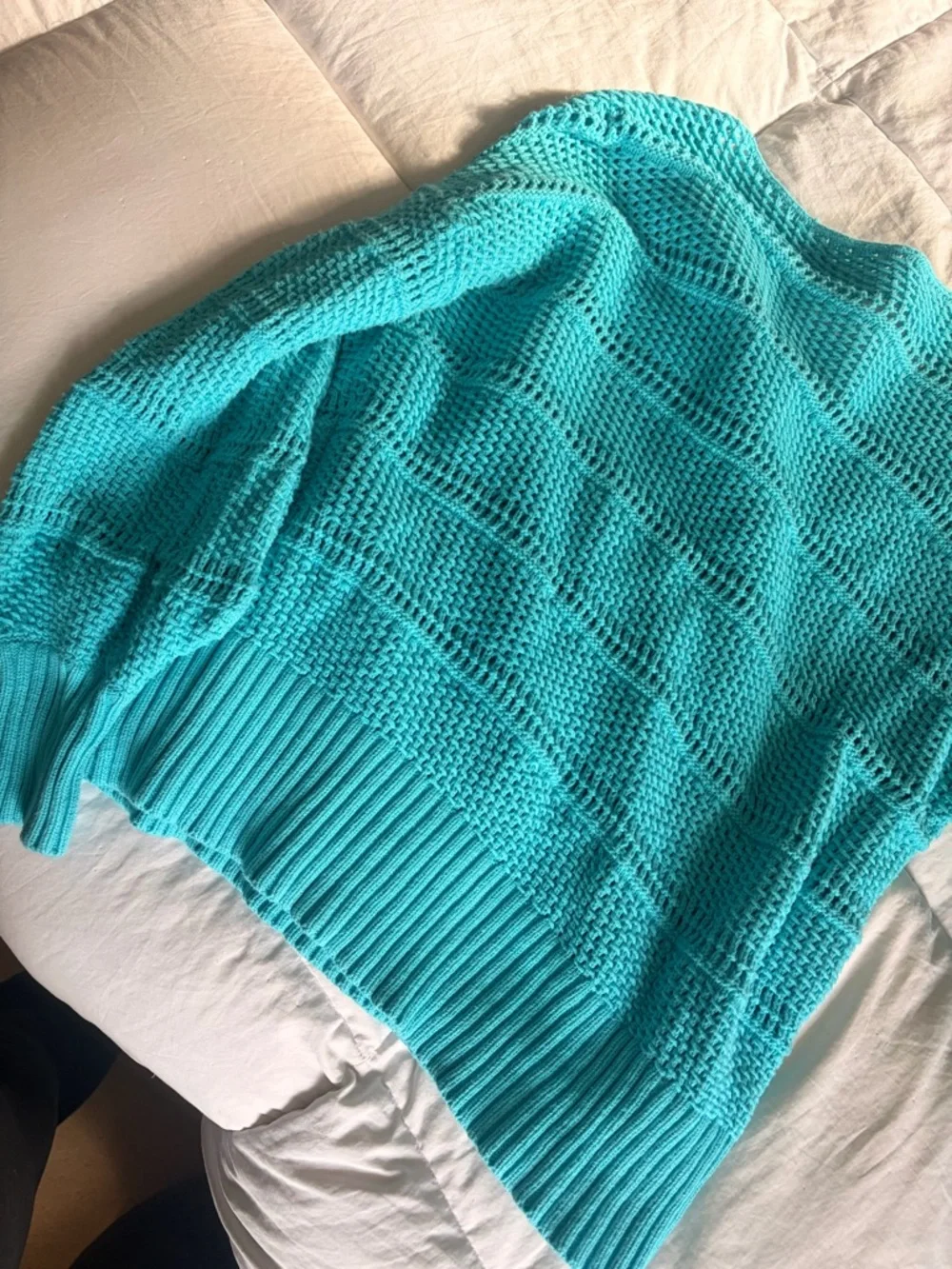 Tommy Bahama Bright Turquoise Open-Knit V-Neck Sweater - Picture 4 of 4
